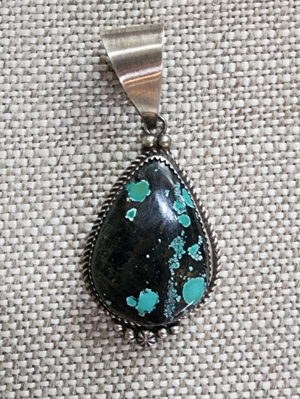 Blackjack Turquoise Sterling Silver Pendant For Necklace Navajo Made